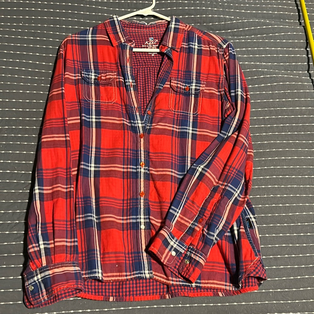 Kuhl red white and blue plaid shirt women’s medium